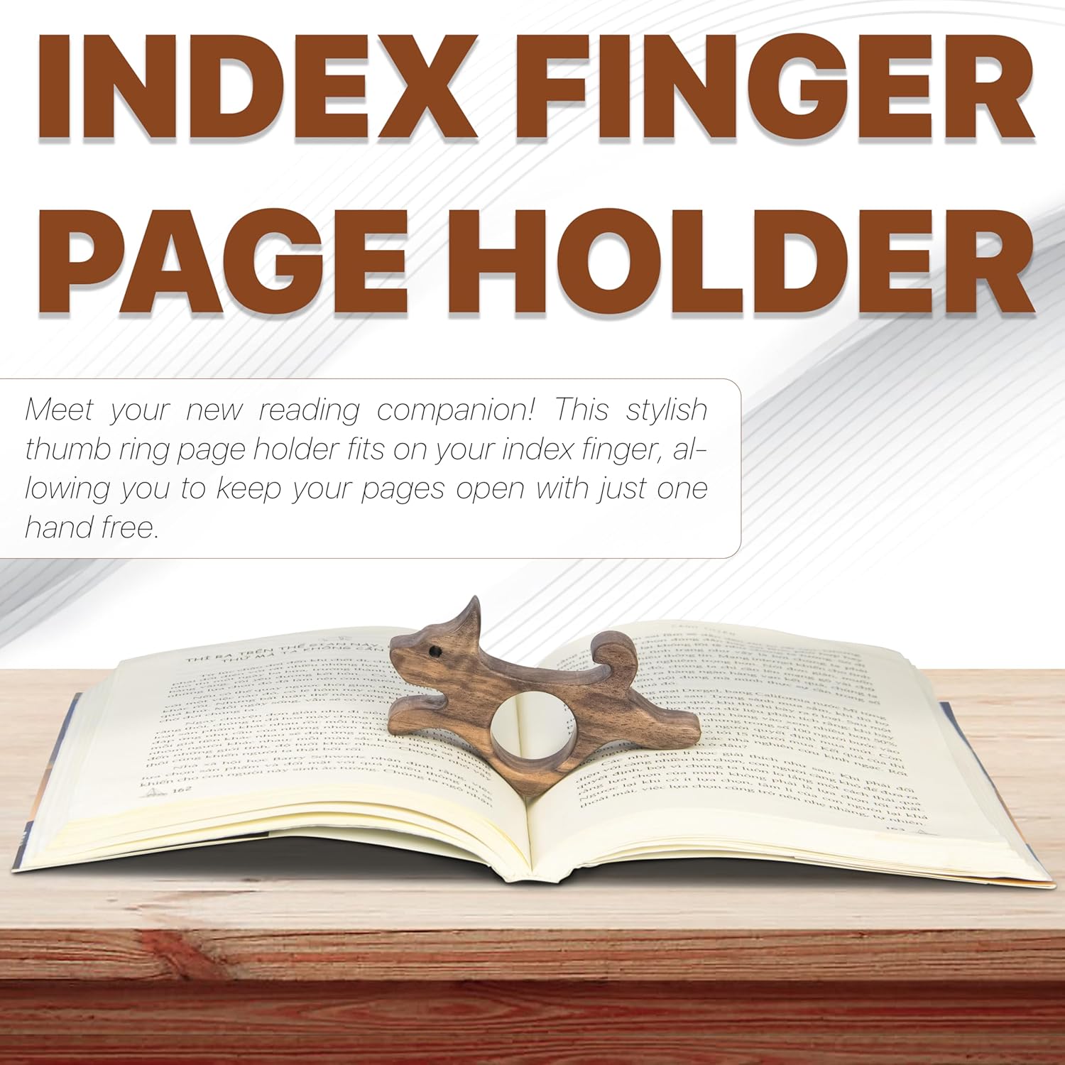 Walnut Dog Book Page Holder - Smooth Finish Wood Holder for Readers, Book Lovers & Literary Gifts