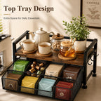 Tea Bag Organizer, Tea Bag Organizer Drawer, Wood Tea Organizers and Storage Chest Teabag Holder with Storage Drawer,Rustic Brown for Countertop Kitchen, Office