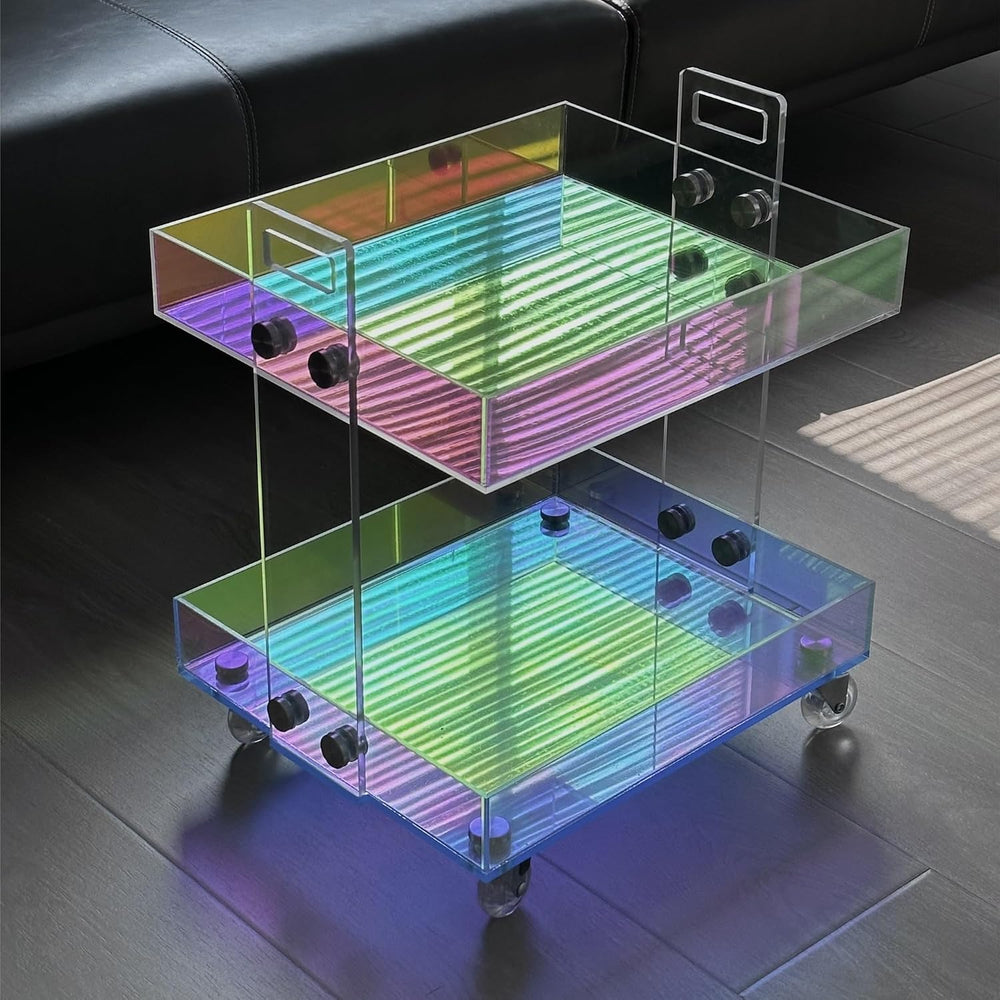 Acrylic End Table with Wheels, 2/3 Tiers Acrylic Bar Cart, Rolling Utility Ca...