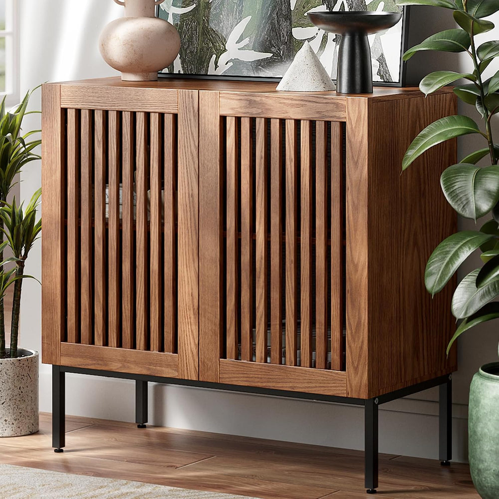 BVIUNTWO Storage Cabinet, Modern Coffee Bar with Adjustable Shelf and Metal B...