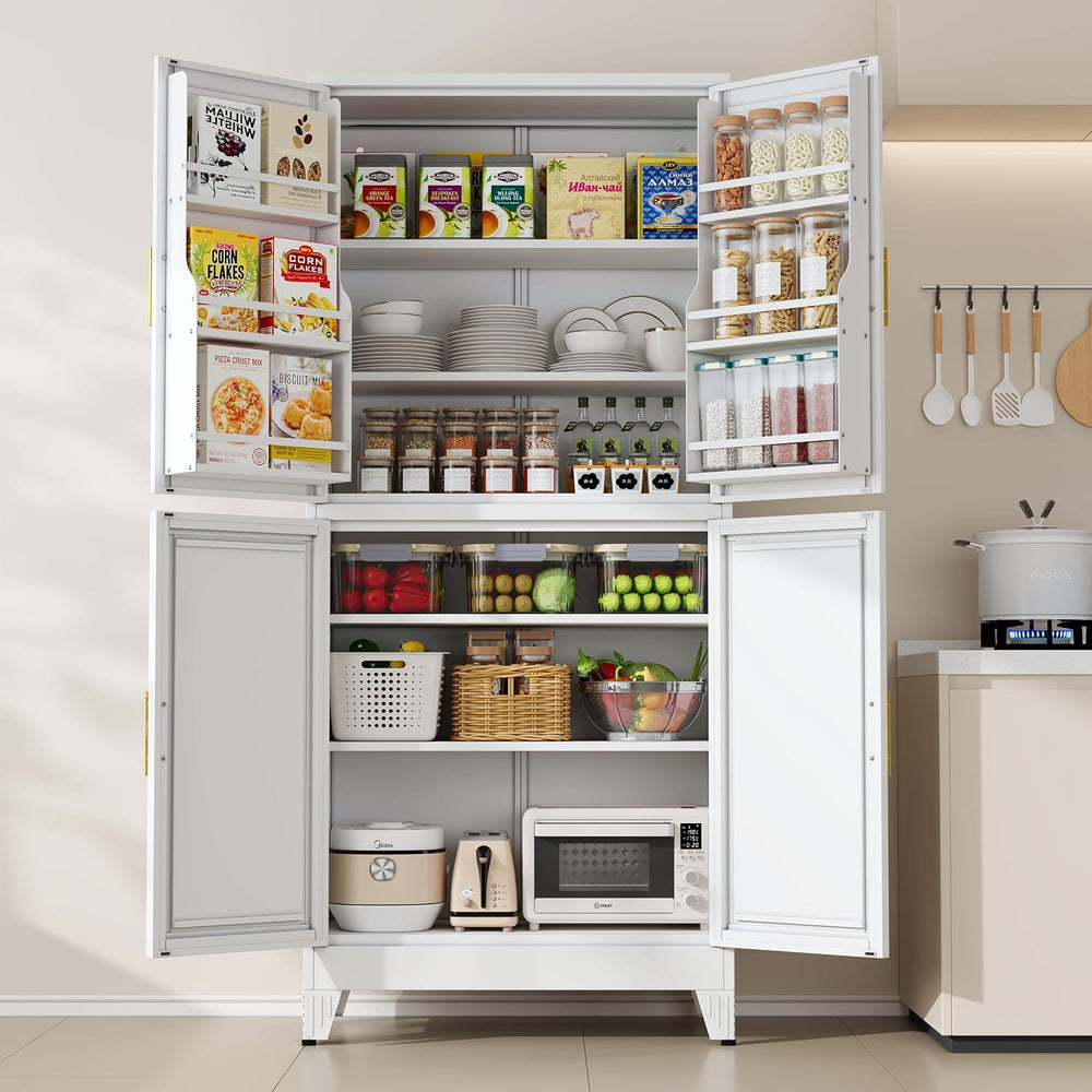 PAOFIN 75" H Metal Storage Cabinet, Pantry with 6 Door Shelves and 4 Adj...