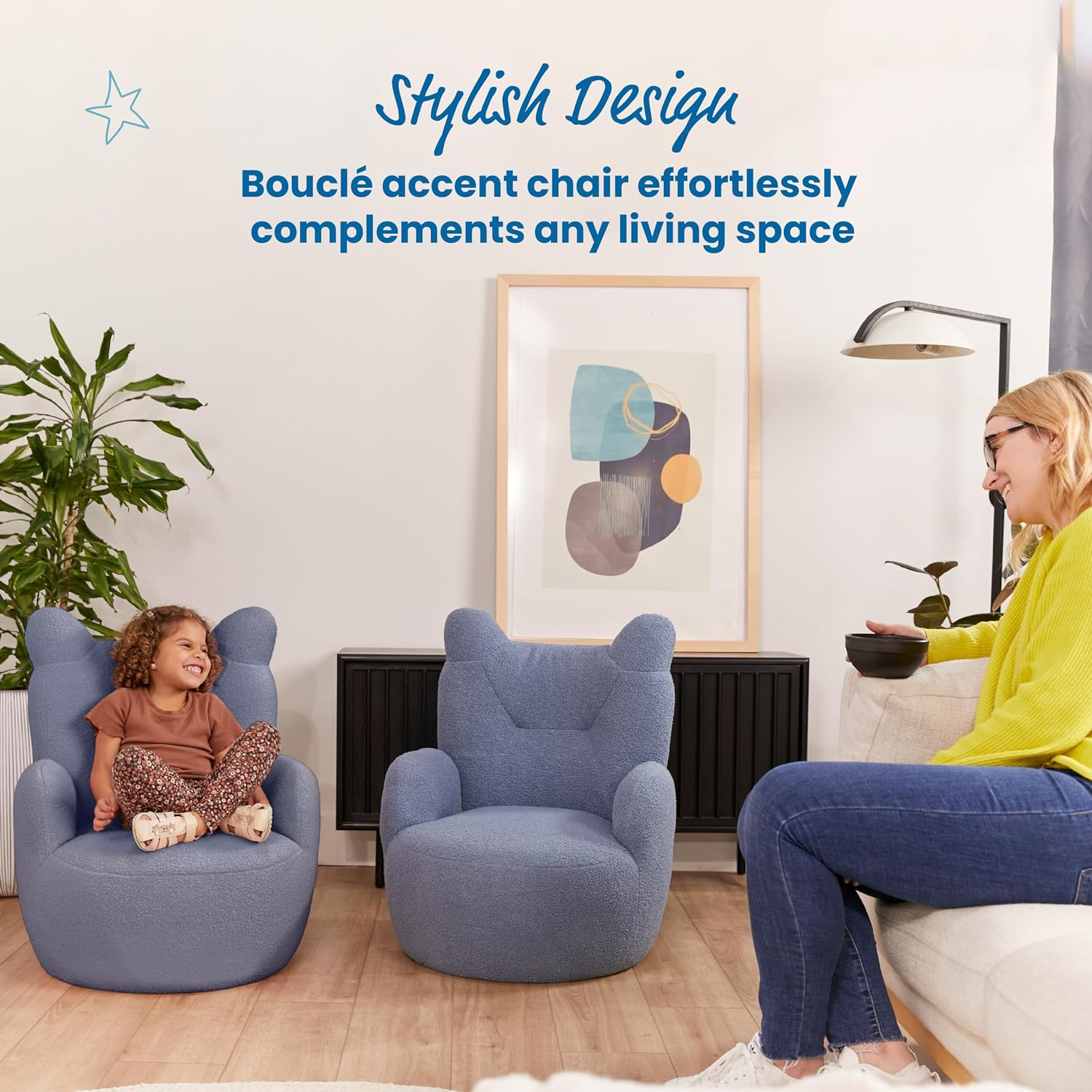 ECR4Kids Teddy Bear Sherpa Toddler Chair, 14in Seat Height, Kids Furniture, Peacock Blue