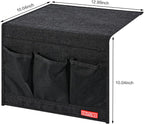 Linen 4 Pockets Bedside Caddy, Bedside Storage Organizer for Magazine, Remotes, Phone (Classic Black)