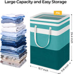 HomeHacks 2-Pack Large Laundry Basket, Waterproof, Freestanding Laundry Hamper, Collapsible Tall Clothes Hamper with Extended Handles for Clothes Toys in the Dorm and Family (Green, 75L)