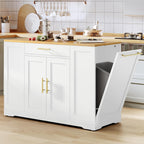 DWVO Large Kitchen Island with Trash Can Cabinet | 53 Inch Kitchen Island on Wheels, Rolling Island with Tilt‑Out Garbage Storage Fits 13 Gallon Bin