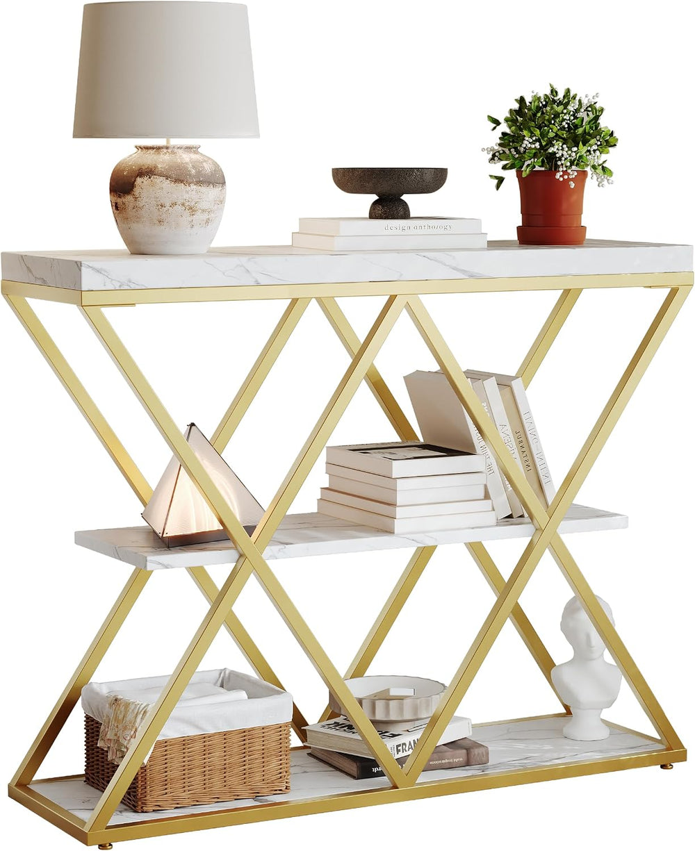 Garvee 3 Tier Console Table with Open Wood Shelves,39" Industrial Entryw...
