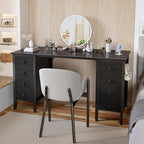 Black Gaming Desk with Fabric Drawers on Both Sides, 55 Inch Home Office Computer Study Writing Work PC Desk with 8 Storage Drawers Storage for Bedroom