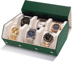 QWATCHBANDS Napa Leather Watch Case for Men - Watch Roll Storage Organizer & Watch Display - Six Slot Luxury Watch Box for Home or Travel - Mens 6 Watch Holder Case (Green Cream)