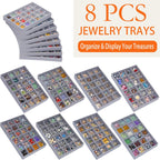 Stackable Jewelry Organizer Tray 24-Grid Velvet Jewelry Drawer Inserts Earring Organizer for Women Jewelry Display Box Case for Earring Rings Stud Necklaces (Set of 8, Grey