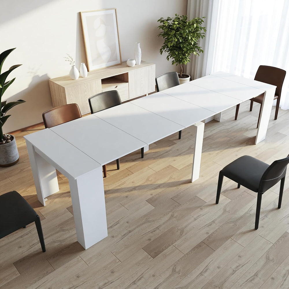 Transformer Table Expandable Dining Table - Modern White Rectangular Furnitur...