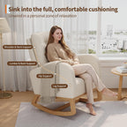 GarveeHome Nursery Rocking Chair, Teddy Fleece Upholstery, Sturdy Wooden Legs & High Backrest, Comfortable Glider Rocking Chair for Living Room or Bedroom, White