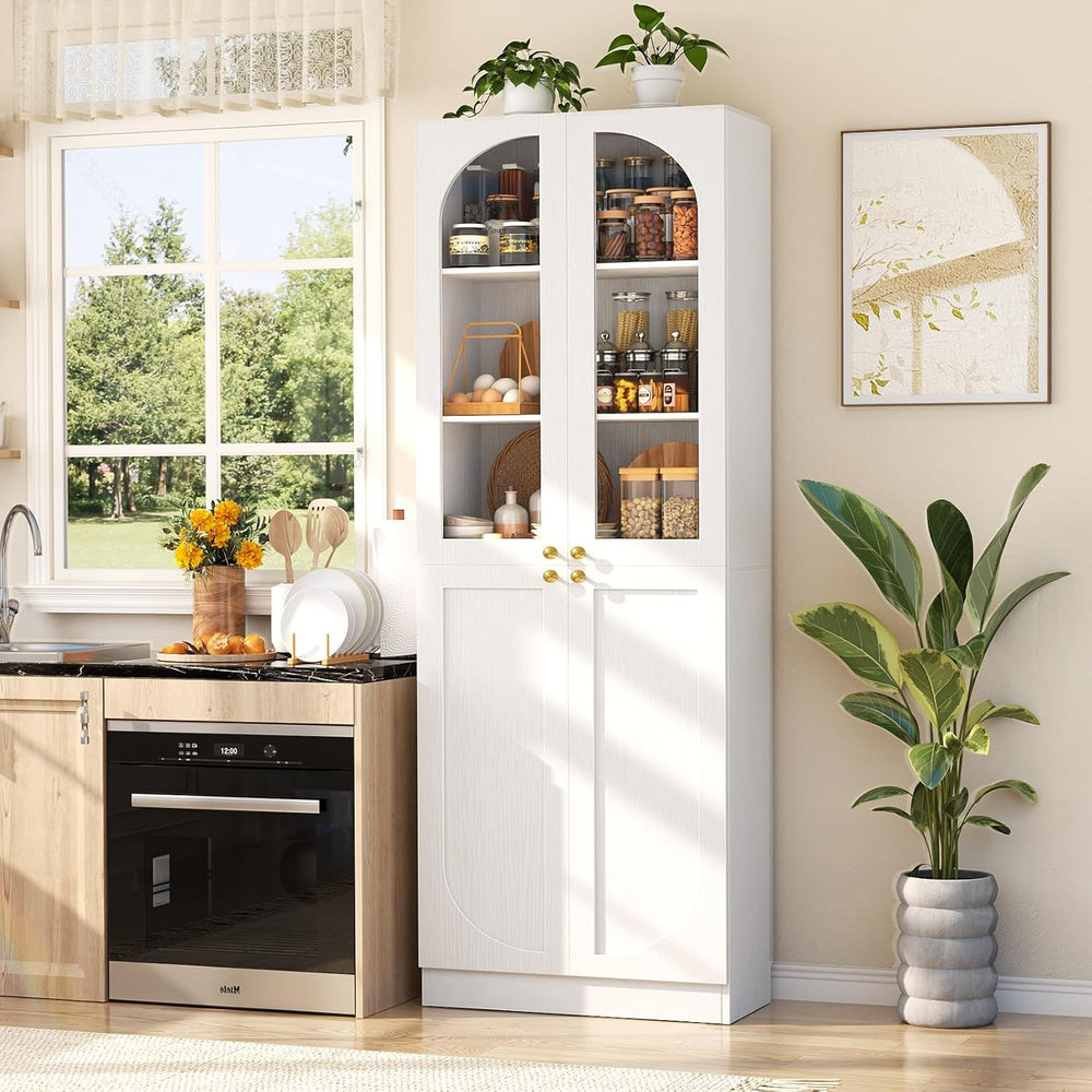Cyclysio 80" Kitchen Pantry Cabinet with Tempered Glass & Soft Close...
