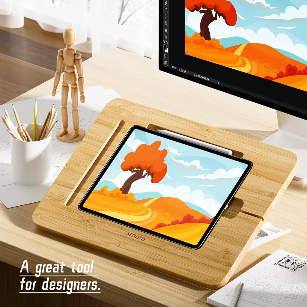 Wooden Tablet Drawing Stand - Portable & Adjustable 5 Angles for Laptop,Laptop Stand Riser,Compatible with 12.9/13 inch iPad Pro(3rd-6th Gen)