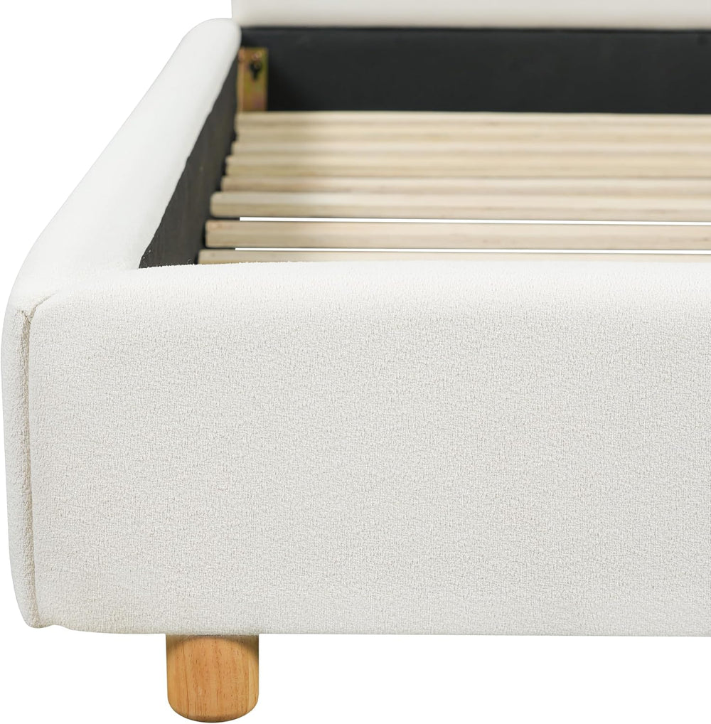 Merax Queen Size Boucle Upholstered Platform Bed Frame with Headboard,Modern ...