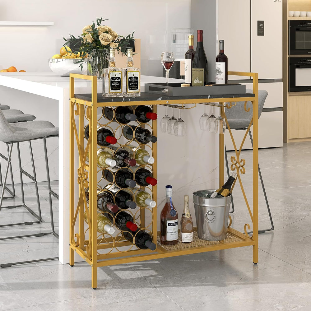 GOFLAME 21 Bottle Wine Rack, Freestanding Floor Wine Bottle Organizer w/Glass...