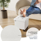 STORAGEBUD Storage Ottoman Cube with Small Bin, 16-in Square Ottoman with Storage for Living Room and Bedroom, Small Ottomans Foot Rest, Faux Leather Foot Stools Ottomans Max 330lbs, Cream