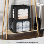 CYhom Clothes Storage Bins Box - Linen Fabric Foldable Stackable Container Organizer Set with Clear Window & Carry Handles & Metal Frame (Black, Medium-36L)