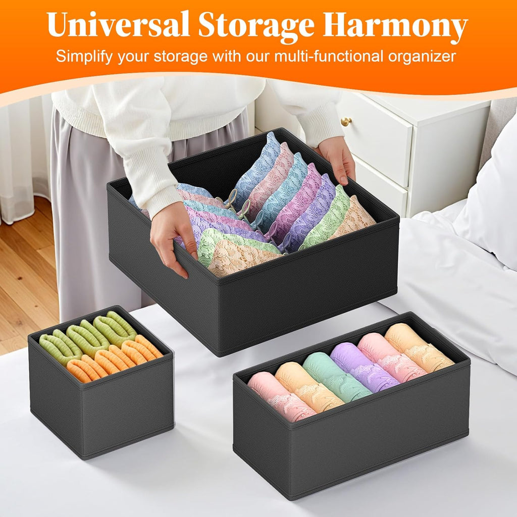 Drawer Organizer Clothes, 24 Pack Drawer Organizers and Underwear Organizer for Nursery, Dividers Clothes Organizer, Closet Organization and Foldable Storage Bins for Sock, Bra, Tie, Black