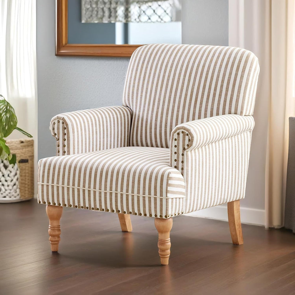 HUIMO Linen Fabric Accent Chair, Mid-Century Modern Armchair with Solid Wood ...