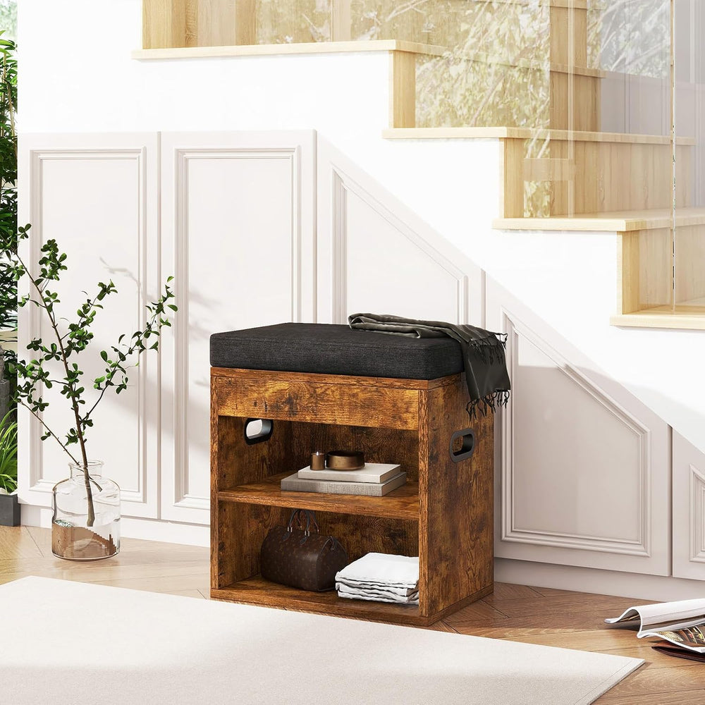 YMYNY Small Shoe Storage Bench with Cushion and Drawer, 2 Tier Adjustable Ent...