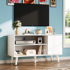 WLIVE TV Stand for 43 Inch TV, Small Entertainment Center with Storage Cabinet & Adjustable Shelves, Mid-Century Modern TV Stands for Living Room and Bedroom, TV Console Suit 32 Inch TV, White