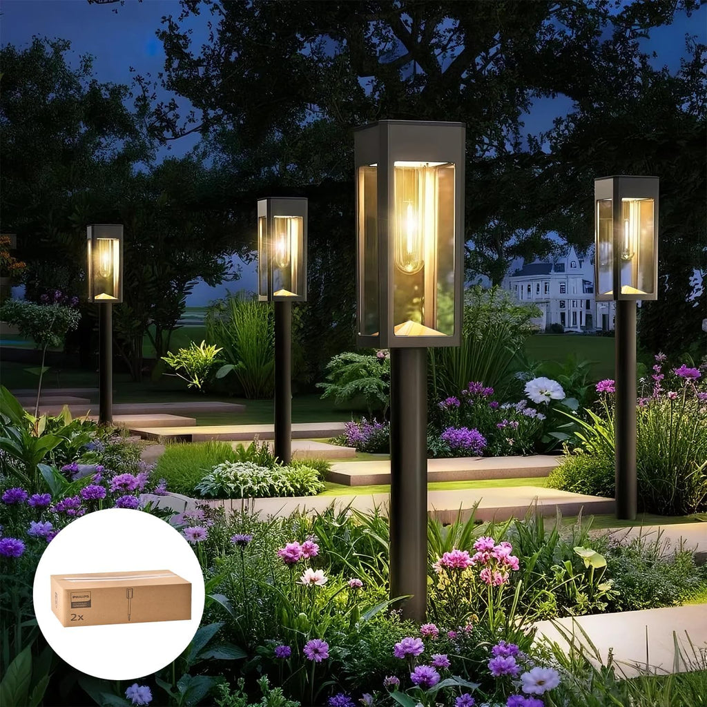 Philips 2 Packs Solar Pathway Lights Outdoor, Glass Metal Led Garden Landscape Lightings, 3000K Warm White, Waterproof for Decor Yard, Walkway, Patio, Driveway, Lawn