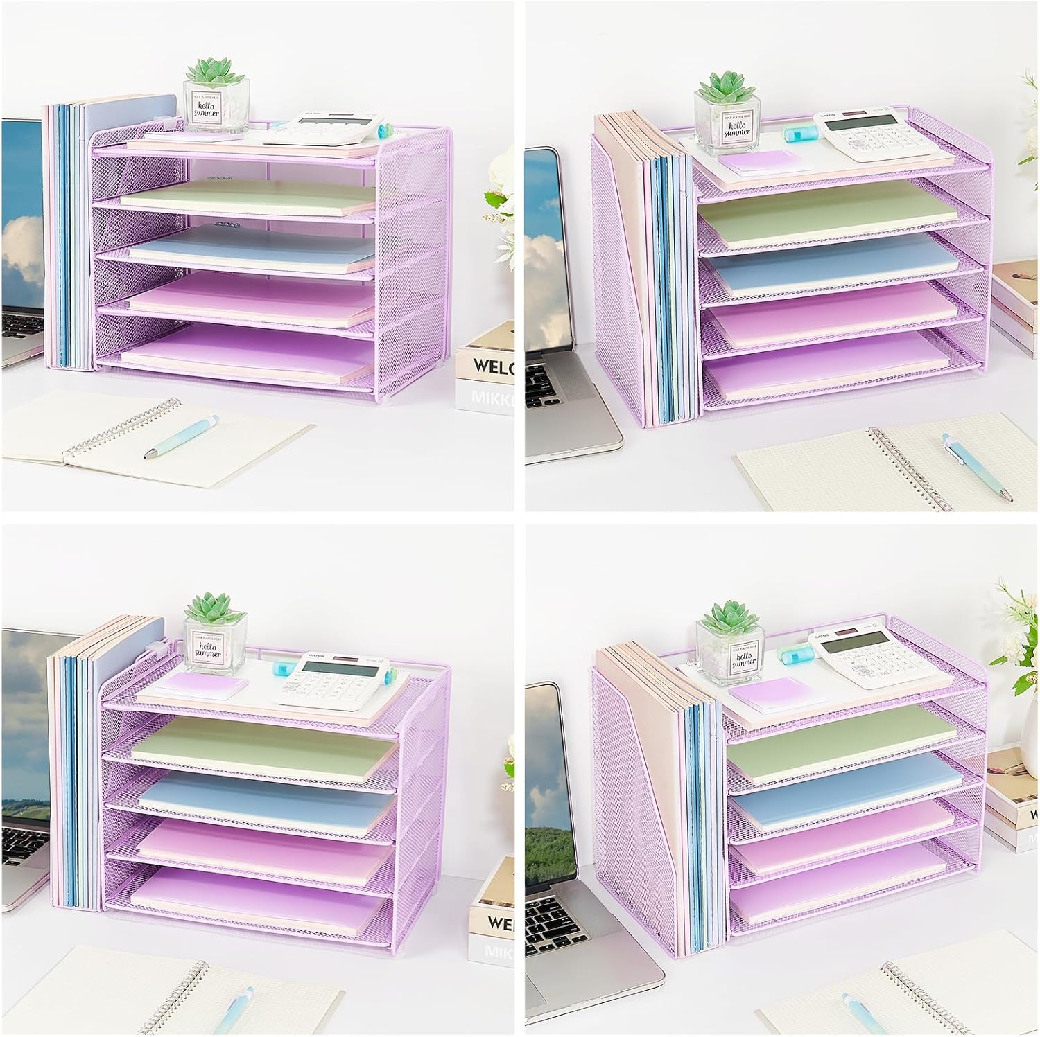 OPNICE 5-Tier Paper Organizer with Magazine Holder, Desk Organizers and Accessories, Office Desk Accessories & Workspace Organizers, Desktop File Organizer for Office Supplies Storage, Purple