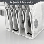 Adjustable Desk File Organizer,Detachable Office Folder Organizer,Compact Vertical Desk File Holder,Wrought Iron Paint,Suitable for Home, School, Office Classrooms (White - 5 grids)