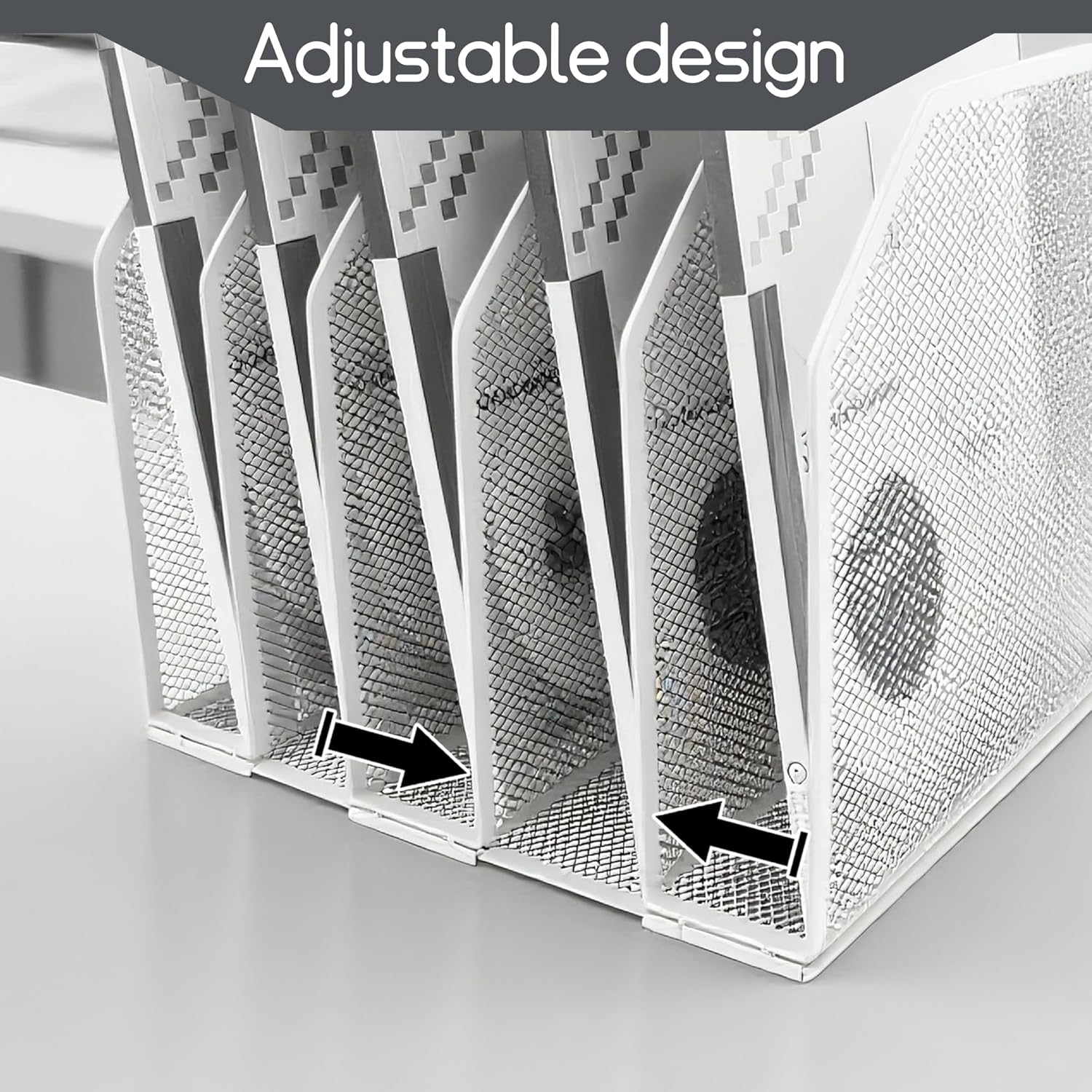 Adjustable Desk File Organizer,Detachable Office Folder Organizer,Compact Vertical Desk File Holder,Wrought Iron Paint,Suitable for Home, School, Office Classrooms (White - 5 grids)