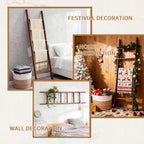 Novabright 3 Pcs Farmhouse Living Room Decoration Set with 5.6 Ft Wooden Blanket Ladder 20 x 13 Inches Large Woven Blanket Basket 58 Inches Wood Bead Garland with Tassels for Bedroom Home Decor