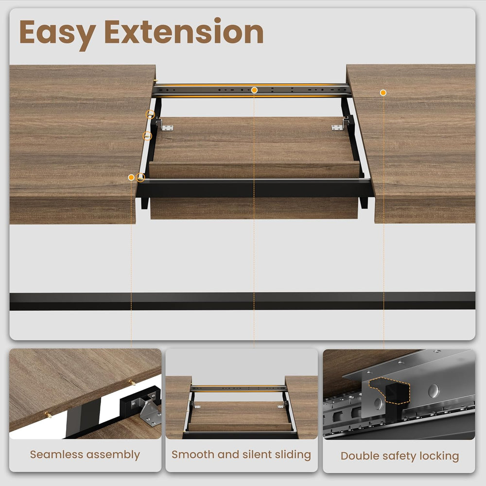GarveeHome 63-83" Extendable Dining Table, Industrial Rectangular Dining...