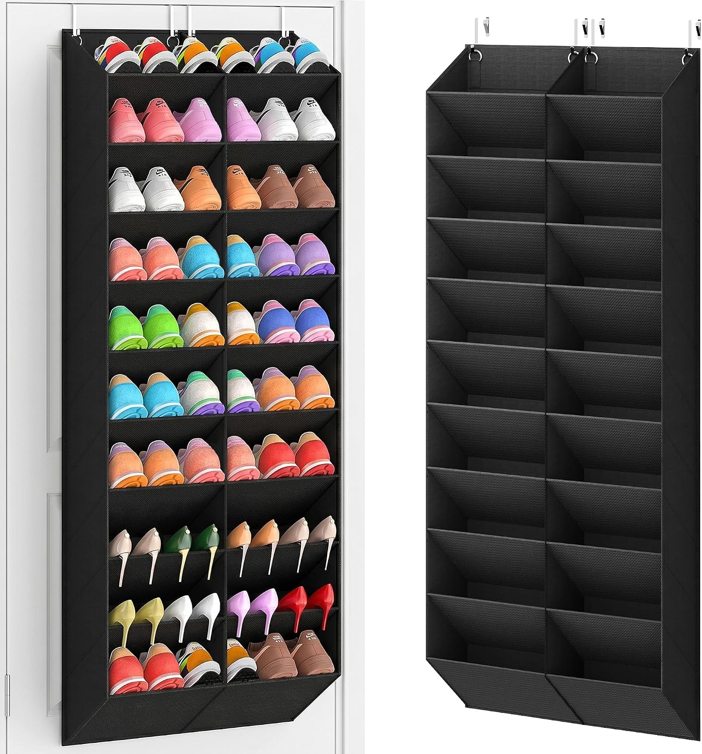 20-30 Pairs Over the Door Shoe Organizer, Breathable Pockets Hanging Shoe Storage for Closet, 10-Tier Door Shoes Rack, Handing Shoes Holder Fit All the Family's Sneakers, Boots, Heels, Black