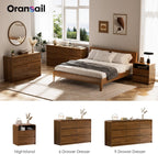 23.8" Modern Nightstand with Hidden Drawers Walnut Night Stand | Walnut Night Stand with Charger Station Soft-Close Drawers Nightstand Mid Century Bedside Table for Bedroom