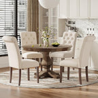 Upholstered Tufted Dining Room Chairs Set of 4, Parsons Kitchen Chairs with Padded Seat and Solid Wood Legs, Fabric Accent Side Diner Chair for Dining Room/Kitchen/Living Room, Beige