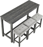 Merax Industrial Bar Table Set with Power Outlet, 4-Piece Counter Height Dining Set with Linen Fabric Stools for Kitchen, Breakfast Nook, Game Room,Black Gray+ Gray