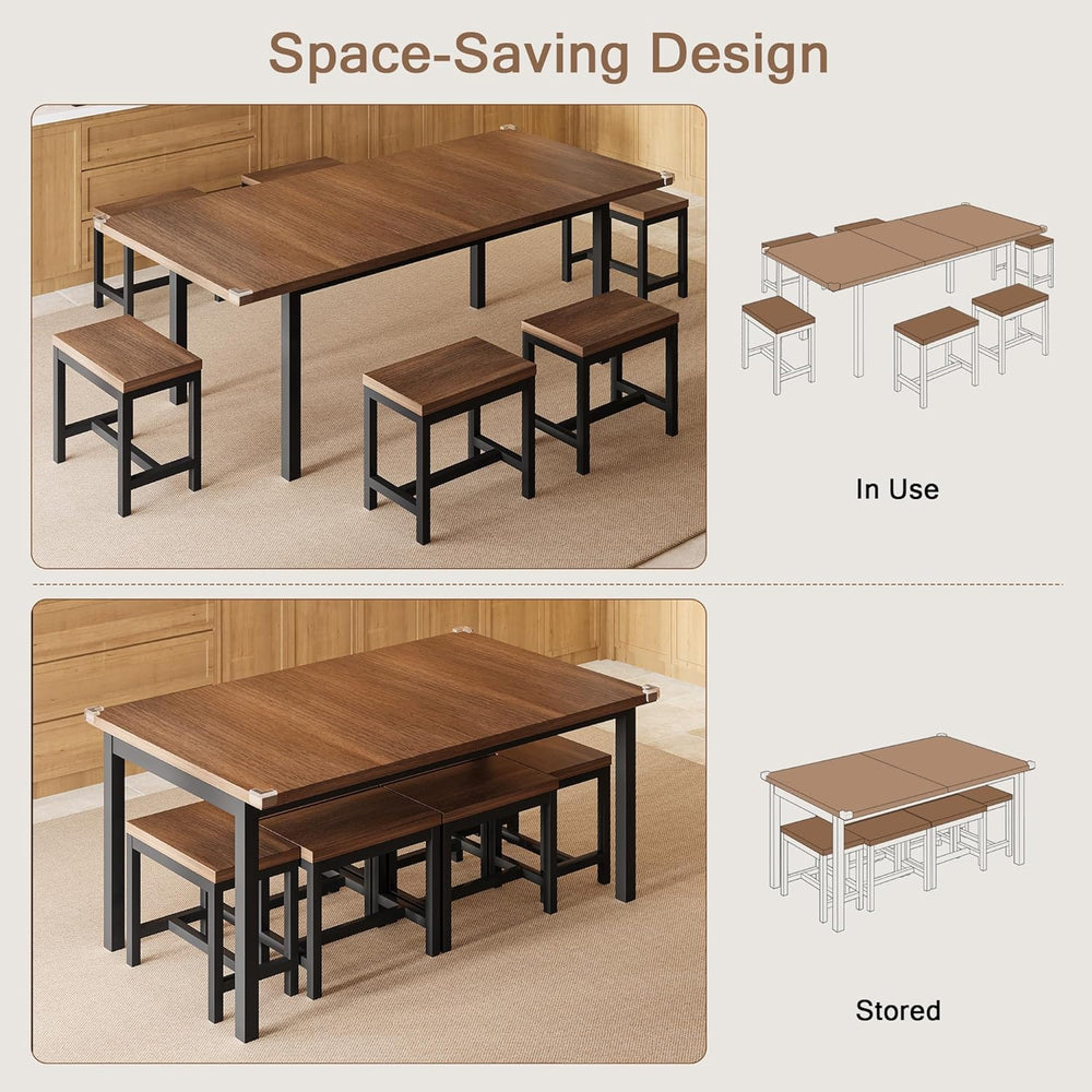 Einhomn 7-Piece Dining Table Set, 63" Extendable Kitchen Room Table with...