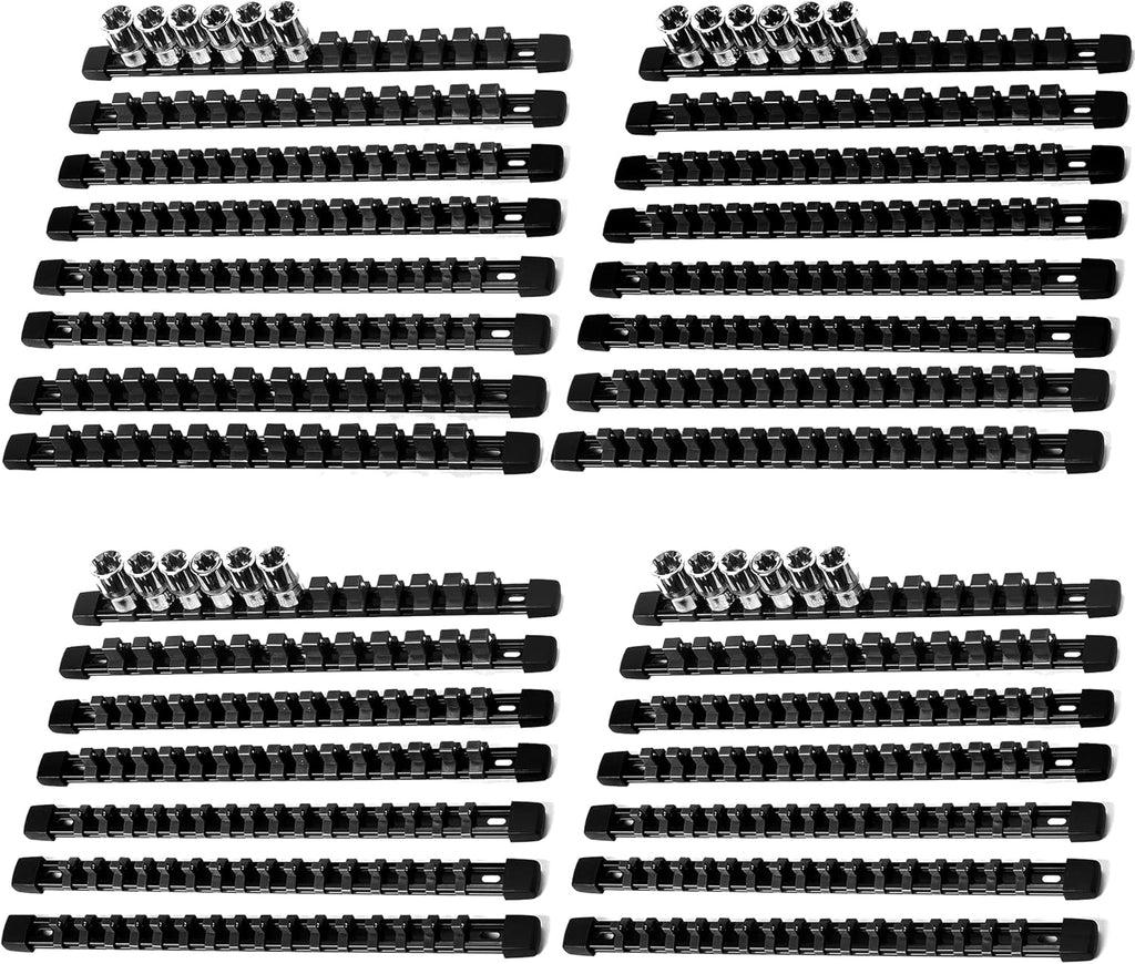 Socket Organizer Drive ABS Tools - Black Socket Holder, Premium Quality 30 Pieces Socket Holders Kit 1/4-Inch x 160 Clips, 3/8-Inch x 150 Clips, 1/2-Inch x 120 Clips（30PC,Black)