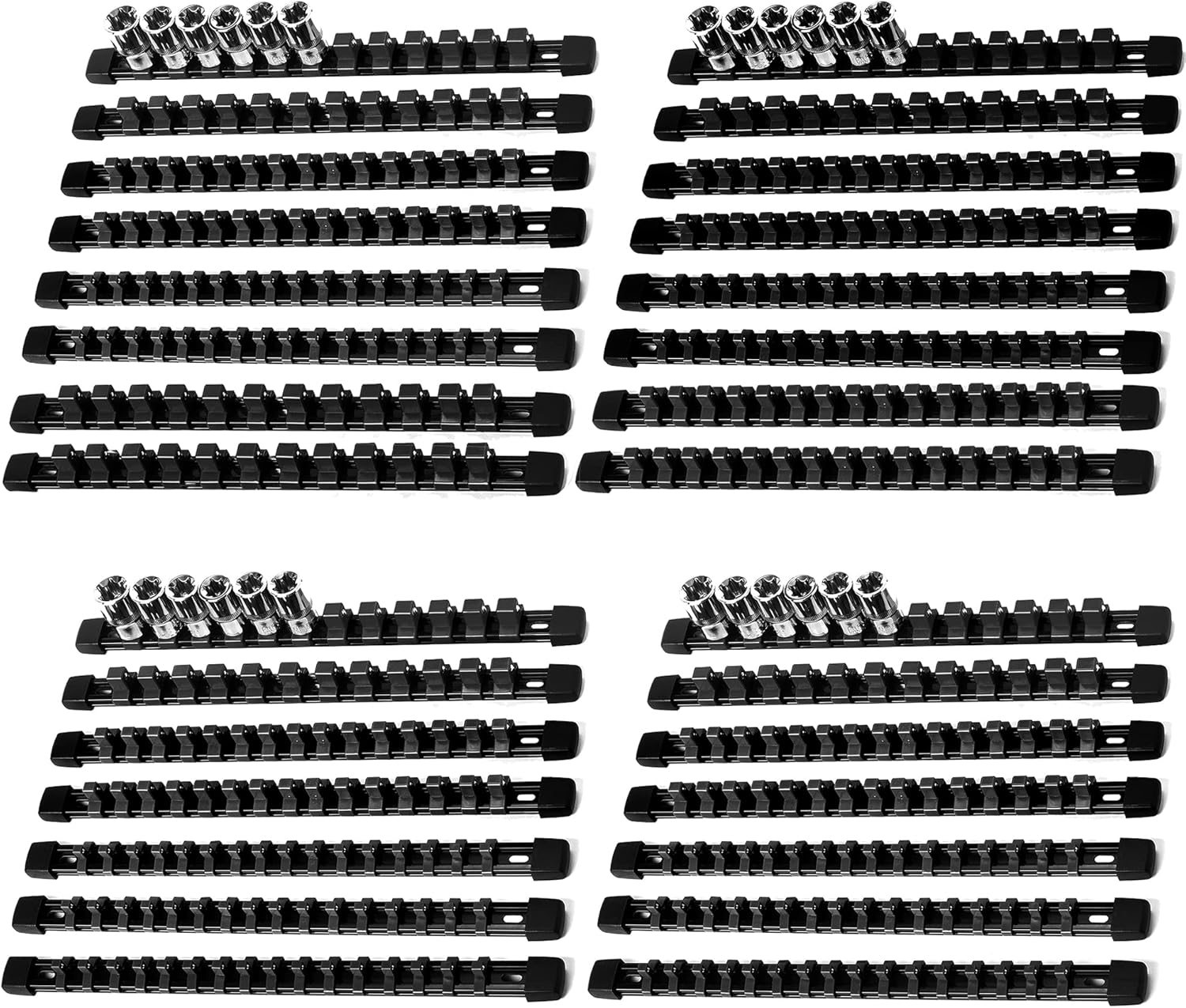 Socket Organizer Drive ABS Tools - Black Socket Holder, Premium Quality 30 Pieces Socket Holders Kit 1/4-Inch x 160 Clips, 3/8-Inch x 150 Clips, 1/2-Inch x 120 Clips（30PC,Black)
