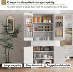72 Inch Food Pantry Cabinet, Modern White Wood Kitchen Storage Cabinet with Door Shelves & Drawer, Freestanding Cupboard for Dining Room, Living Room, Apartments