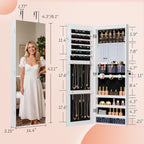 Unisakey Lockable Mirror Jewelry Cabinet LED Lights Wall Mount White | Door or Wall Mount Flexible,Drawers Cosmetic Trays Shelves Inside,Built-in Full-Length Mirror,Dimensions 14.4"×3.15"×43.1"