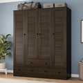 Almirah for Clothes, Tall Brown Bedroom Storage Wardrobe Closet Cabinet with Louvered Doors and Shelves, Large Wide Standing Wardrobe Clothes Closet with Hanging Rod and Drawers for Bedroom