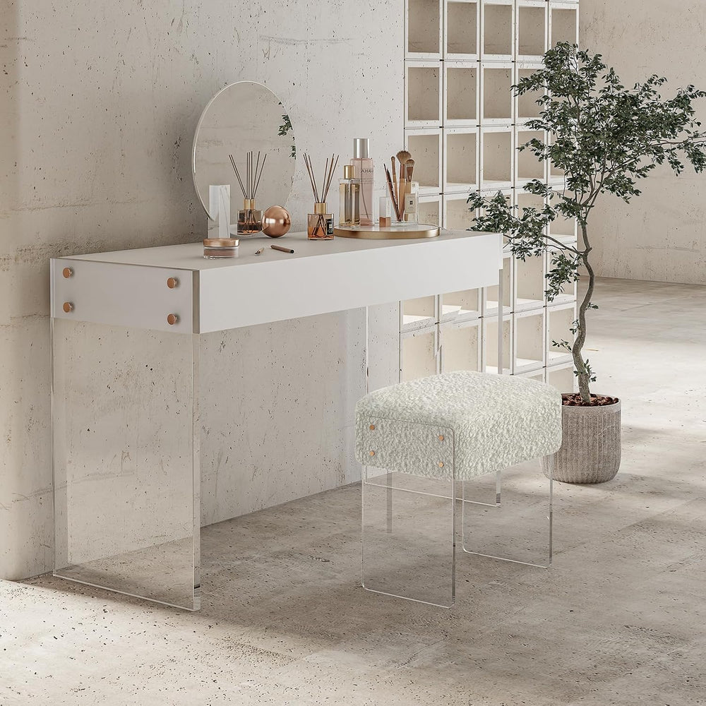 Vanity Stool Chair and Pouf Ottoman-Modern Multifunctional Vanity Stool and F...