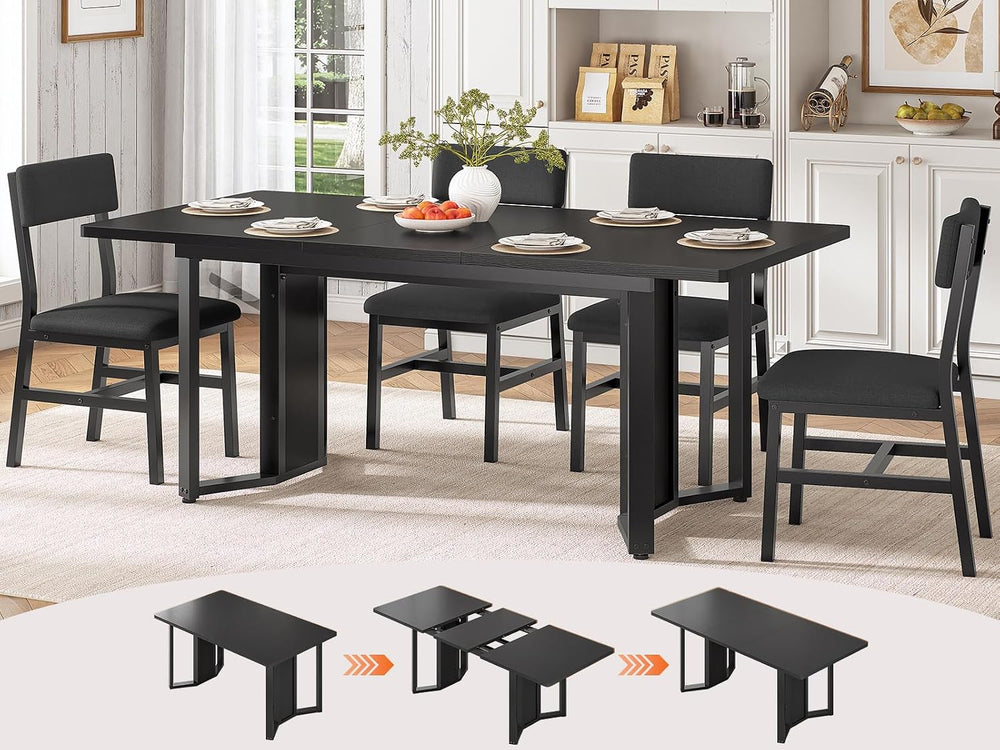 Itaar 5-Piece Dining Table Set for 4-6 People, 63" Extendable Kitchen Ta...