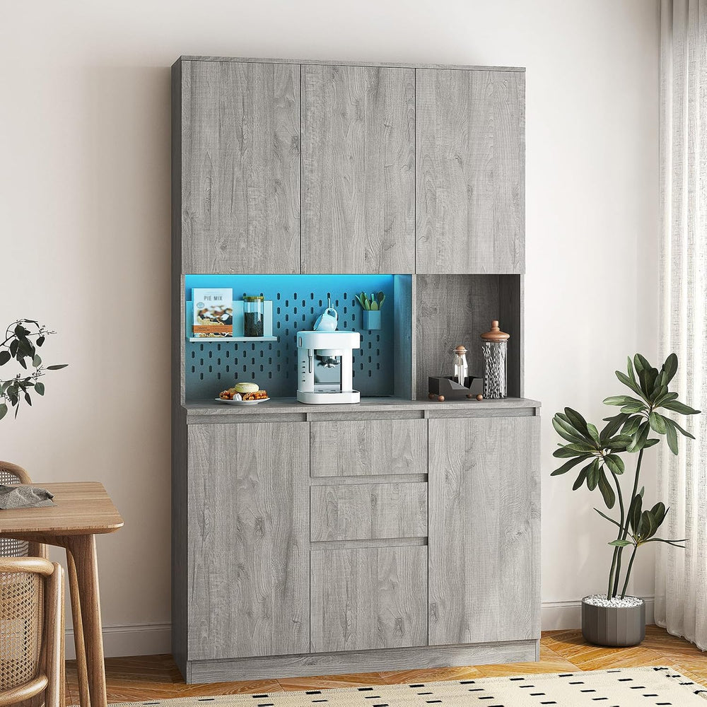 74 Inch Freestanding Kitchen Pantry Cabinet, Wooden Cutlery Storage Cabinet w...