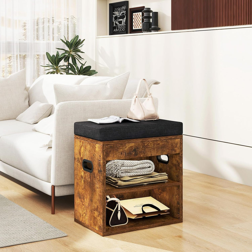 YMYNY Small Shoe Storage Bench with Cushion and Drawer, 2 Tier Adjustable Ent...