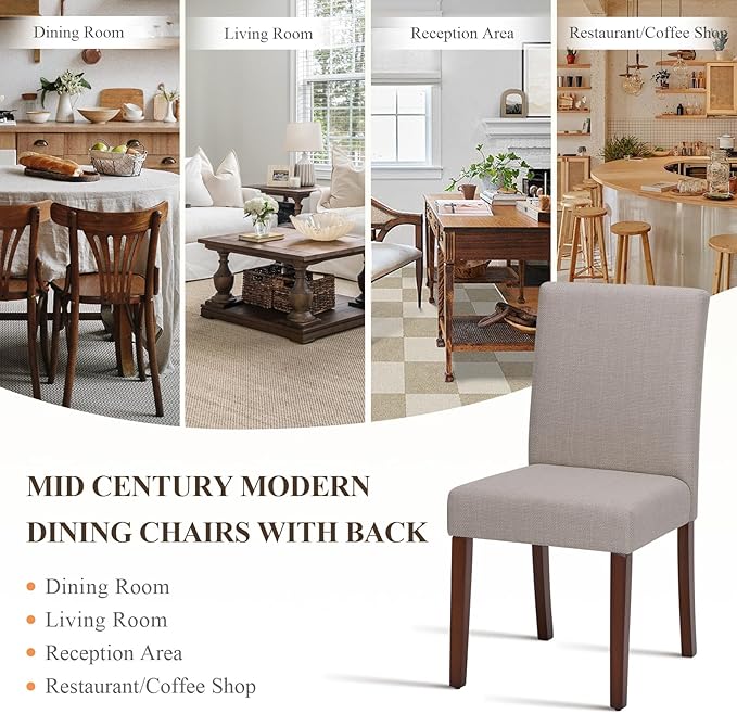 Upholstered Dining Chairs Set of 4, Modern Fabric Dining Room Chair, Wooden Dining Chair, Kitchen Side Chairs, Farmhouse Dinner Chair with High Back for Kitchen, Brown