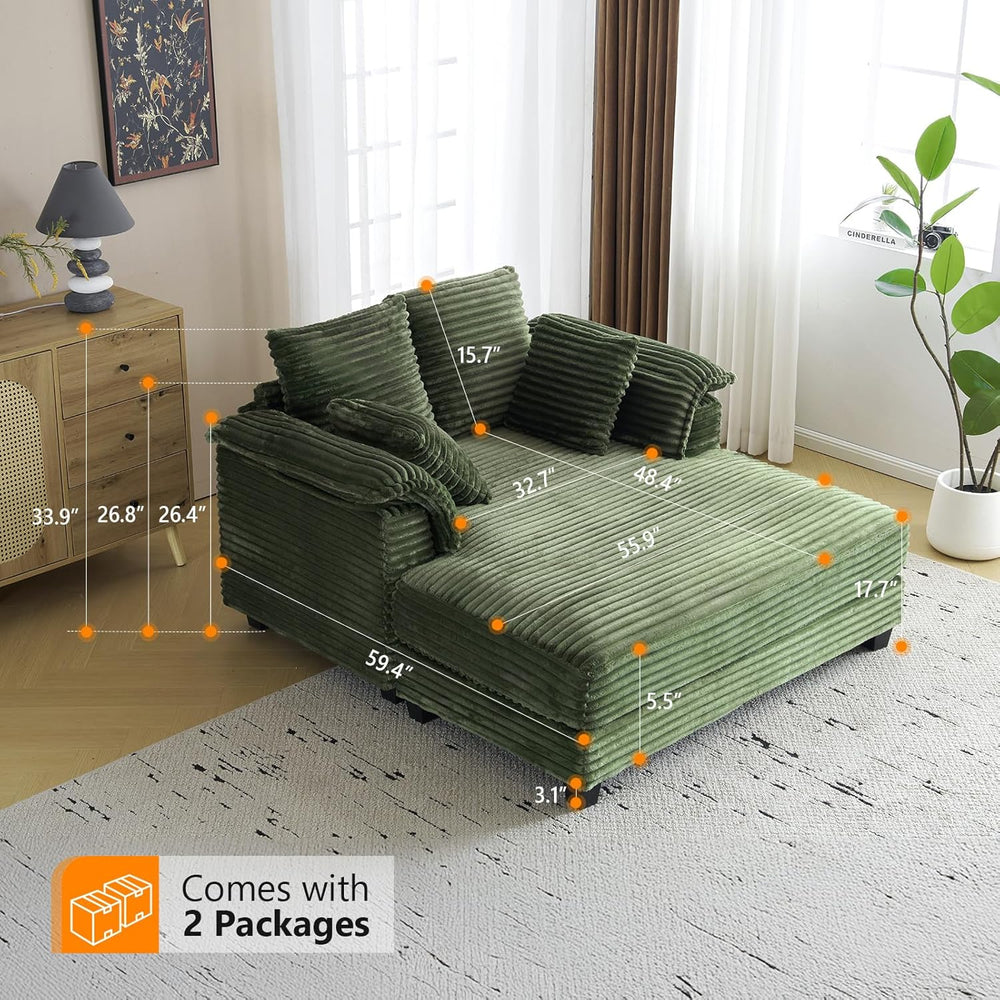VINGLI Lounge Chair, 56" Oversized Reading Chair Corduroy Chaise Sofa Re...