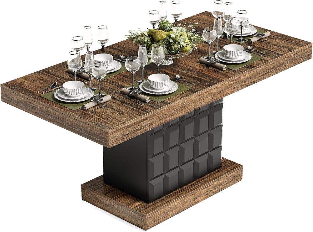 LITTLE TREE 63" Modern Dining Table, Rectangular Dinner Table for 4-6, F...