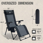 Portal Portable Zero Gravity Chair, Lounge Chair Outdoor Oversized Zero Gravity Chair Folding Lounge Chair with Adjustable Pillows and Cup Holder for Poolside and Lawn, Support 350lbs, Black, 1Pack