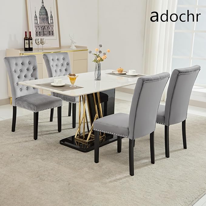 Velvet Dining Kitchen Chair Set of 4, Parsons Upholstered Dining Room Chair, ...